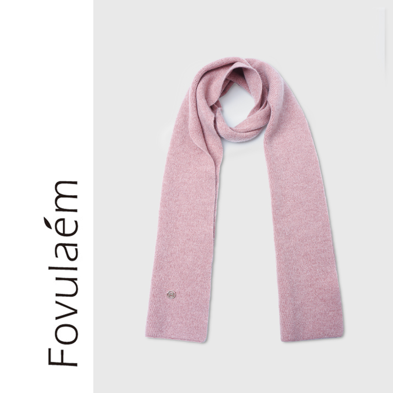 枫竺女装阿楠anan纯羊毛冬季百搭保暖针织花纱粉围巾20.5*158cm - 图3