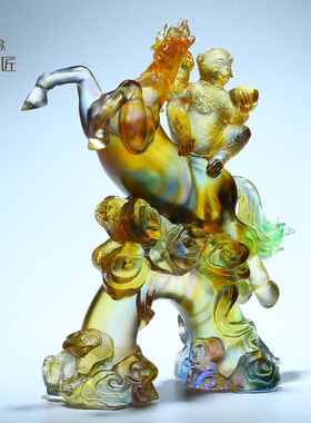 速发高档琉璃工艺品马上封侯水晶摆件客厅玄关柜家居装饰品送领导