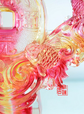速发金玉满堂招财鱼摆件古法琉璃结婚搬家开业简约现代礼品客厅办