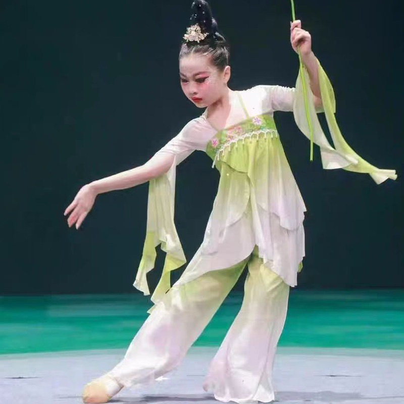 儿童古典舞演出服女江南可采莲舞蹈服荷花小荷叶翩翩道具表演服装,淘宝优惠券,粉丝福利购,淘宝优惠卷