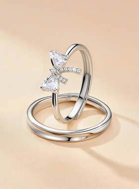 I Do&Co.蝶影结梦情侣对戒 S925银蝴蝶戒指一对 生日礼物送男女友