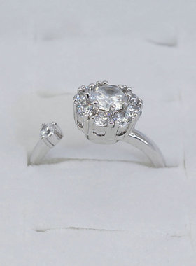 旋转微镶锆石开口戒指铜铜镀白金