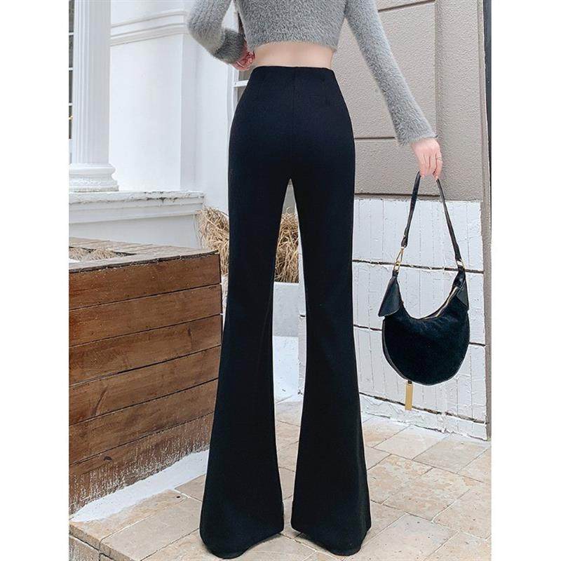 灰色加绒加厚羊绒微喇西装裤女秋冬高腰窄版垂感糯米休闲马蹄裤子,淘宝优惠券,粉丝福利购,淘宝优惠卷