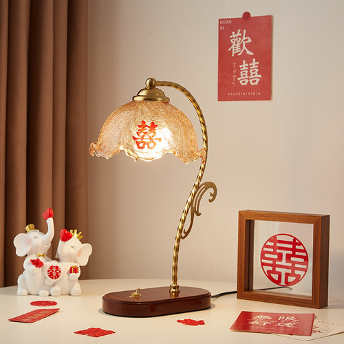 结婚长明灯红色复古台灯婚房床头灯送新人新娘陪嫁灯喜庆新婚礼物 - 图2