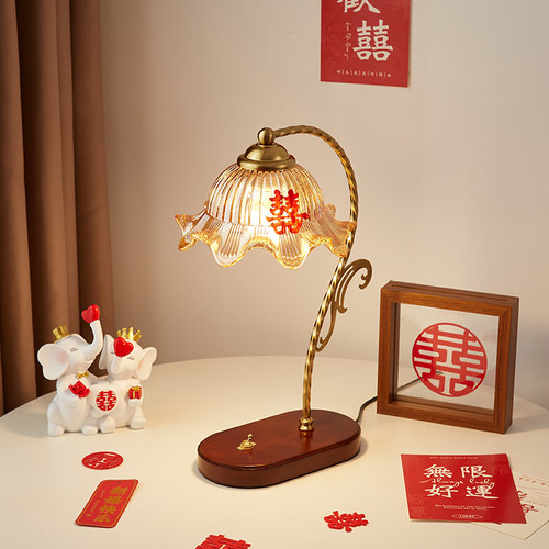 结婚长明灯红色复古台灯婚房床头灯送新人新娘陪嫁灯喜庆新婚礼物 - 图3