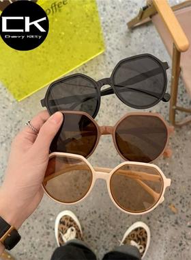 Cherry Kitty新款茶色墨镜圆脸女潮流复古小框白色太阳镜显小脸款