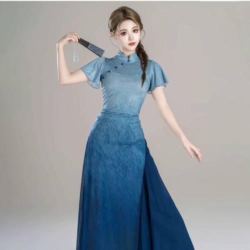 新款古典舞服装修身渐变旗袍舞蹈服飘逸裙裤中国舞艺考舞蹈演出服 - 图2