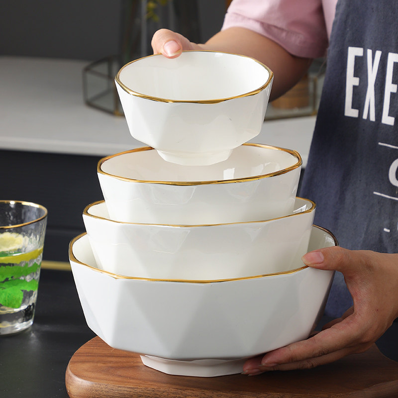 酒店饭店会所金边陶瓷碗盘餐具套装高级感金边米饭碗中式面碗汤碗,淘宝优惠券,粉丝福利购,淘宝优惠卷