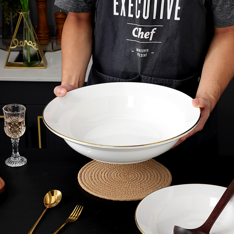 金边陶瓷创意酸菜鱼碗大盆大码面碗餐具陶瓷大碗特大号汤盆大汤碗