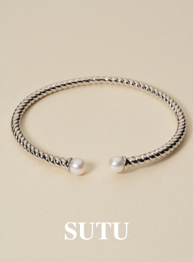 素图简约小众纯银麻花手镯女款