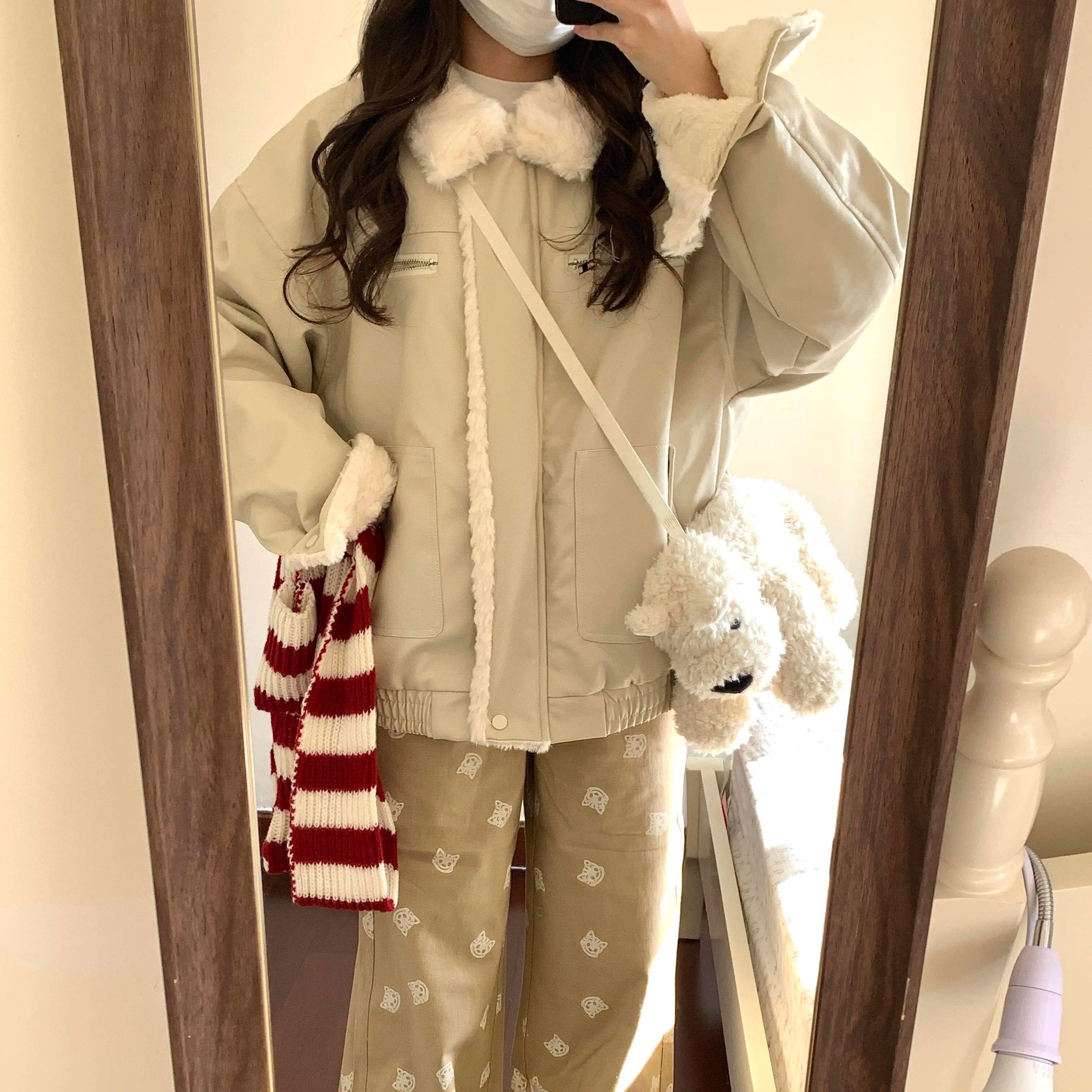 美式翻领羊羔毛夹克棉服女冬季慵懒风加绒加厚韩版情侣款棉衣外套,淘宝优惠券,粉丝福利购,淘宝优惠卷