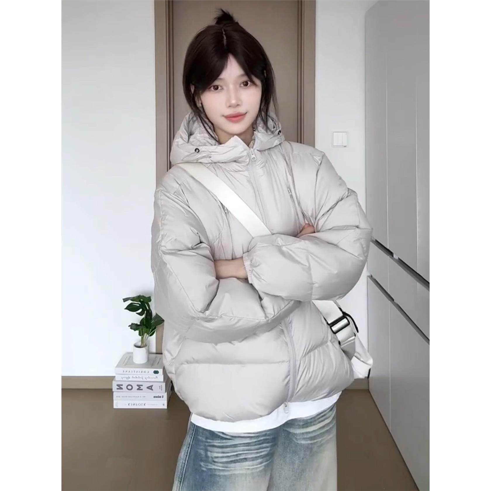 灰色连帽棉服女冬季2025新款宽松短款拉炼国潮牌保暖加厚棉衣外套,淘宝优惠券,粉丝福利购,淘宝优惠卷