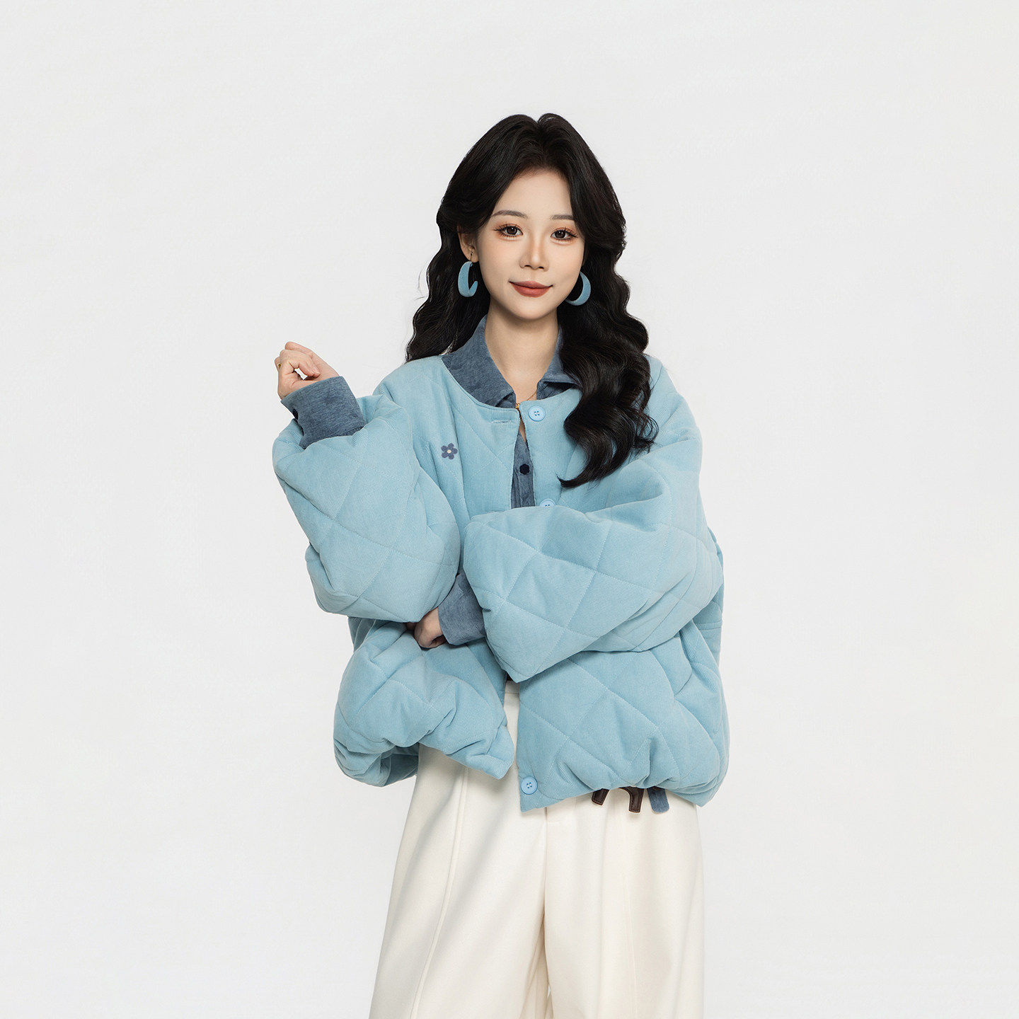 DaYuanSAD芷莹复古日记蓝色厚实保暖棉服女款秋冬季宽松夹棉外套,淘宝优惠券,粉丝福利购,淘宝优惠卷