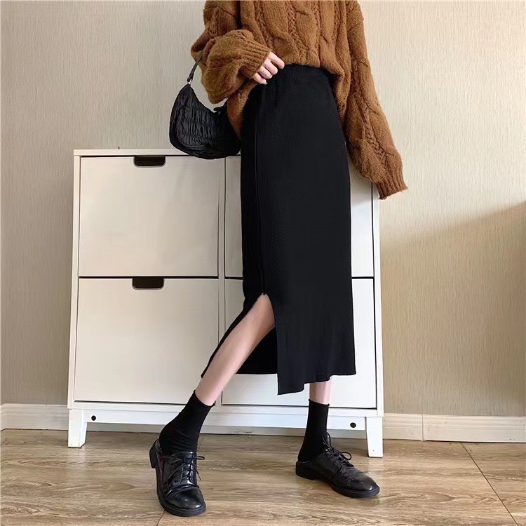 【拉夏】中长款针织裙韩版简约百搭