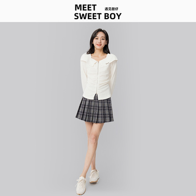 【福利】MEETSWEETBOY学院风短款百褶裙灰色短裙半身裙