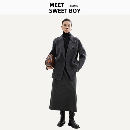 MEET SWEETBOY 100% sheep wool double-faced wool suit style long and short coat