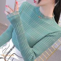 Autumn-winter new lotus leaf collar Long sleeves Knitted Sweatshirt Lady sweaters the undershirt net yarn Agaric Edge