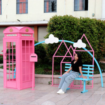 Telephone Kiosk Props Iron Art Pink Lockers Mail Silo Retro Signage Signs Large Shooting Net Red Shop Decoration