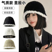 Black plush bucket cap woman autumn winter fisherman hat 2023 new 100 hitch face small head circumference warm hat