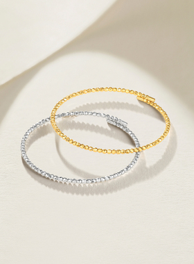 周六福星银环手镯s925银碎银金芒镯子优雅气质送女友节日礼物