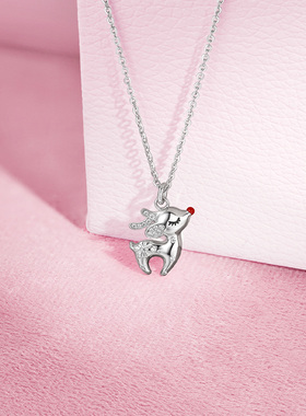 周六福小鹿项链女驯鹿童话链坠S925银轻奢小众圣诞礼物送女友