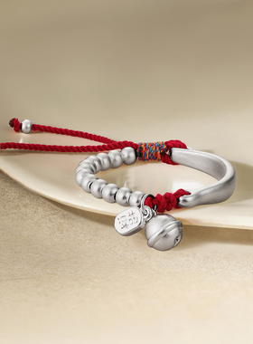 周六福铃铛手绳宝宝款银福禄宫铃手链手饰国风s990银节日礼物