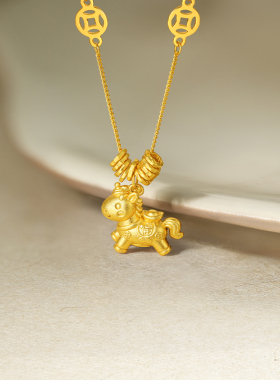 周六福生肖马项链女款金钱小萌马链坠S925银本命年礼物送女友