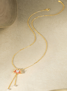 周六福福莲淡水珍珠项链女S925银链坠时尚小众节日礼物送女友