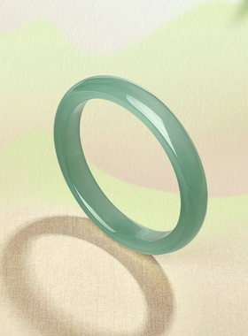 周六福油青浅青玉髓手镯宽条新中式国风送女生节日礼物送妈妈