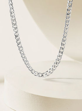 周六福溯光链项链男潮嘻哈素链S925银古巴链圣诞礼物送男友