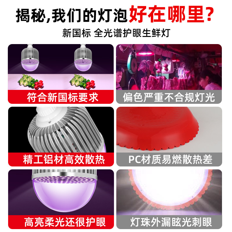 2026年生鲜灯新款全光谱水果蔬菜新国标卤肉熟食市场鲜肉专用灯泡,淘宝优惠券,粉丝福利购,淘宝优惠卷