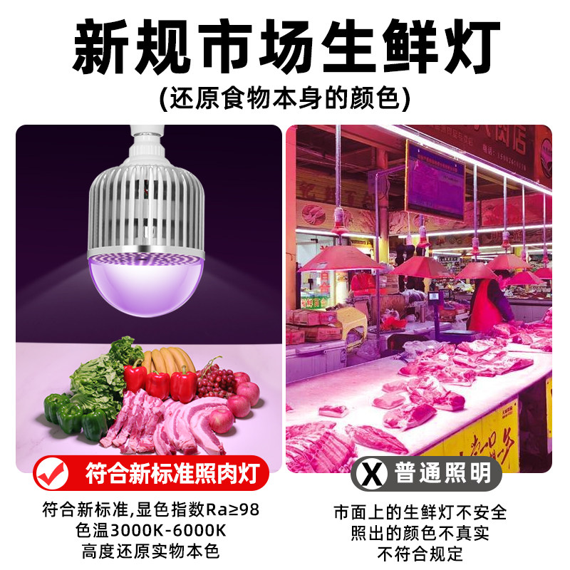 2026年生鲜灯新款全光谱水果蔬菜新国标卤肉熟食市场鲜肉专用灯泡,淘宝优惠券,粉丝福利购,淘宝优惠卷