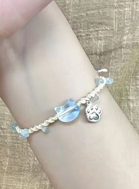 碎石小猫咪手链女高颜值精致新款闺蜜手绳ins甜美学生党情侣礼物