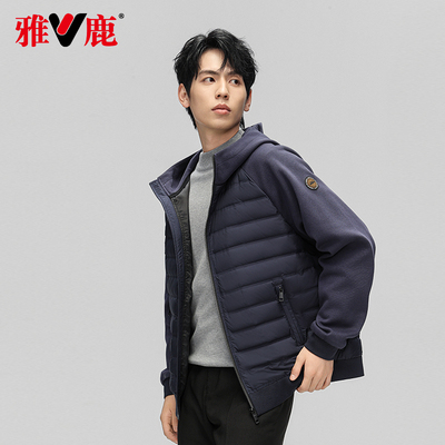 雅鹿鹅绒羽绒服男款轻薄短款户外连帽休闲冬季加绒外套男士新款潮