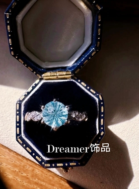 925银镶嵌托帕石戒指烟花切活口可调节