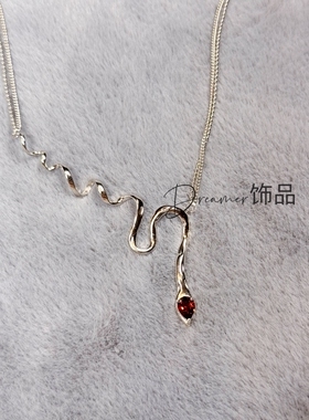 Dreamer新品个性时尚925银蛇形项链黄水晶石榴石锁骨链女神节礼物