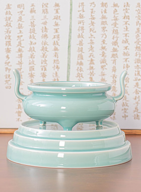非遗青瓷双耳香炉禅意茶道