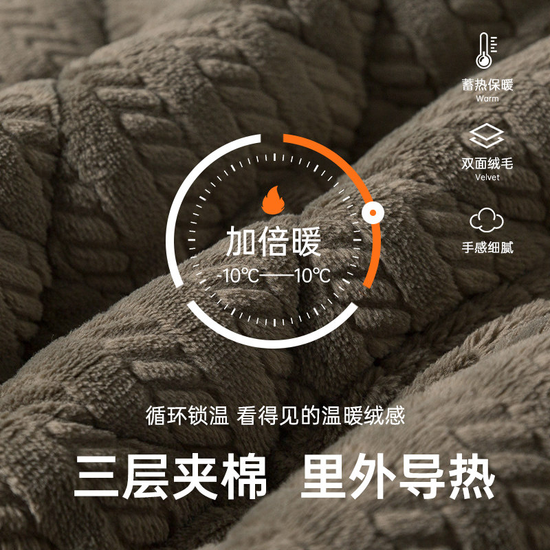 雪中飞珊瑚绒睡衣男款冬季三层夹棉超厚冬天家居服套装女士可外穿