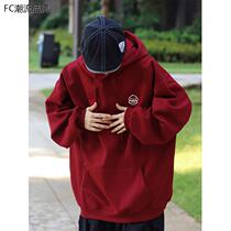 340 gr pounds of wine red necropolis for mens fall American tides Big code loose 2023 new Lianhood jacket