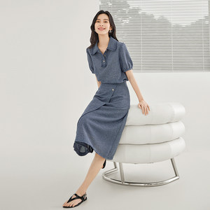 对白DUIBAI法式小香风套装女2024新款泡泡袖上衣半身裙气质两件套