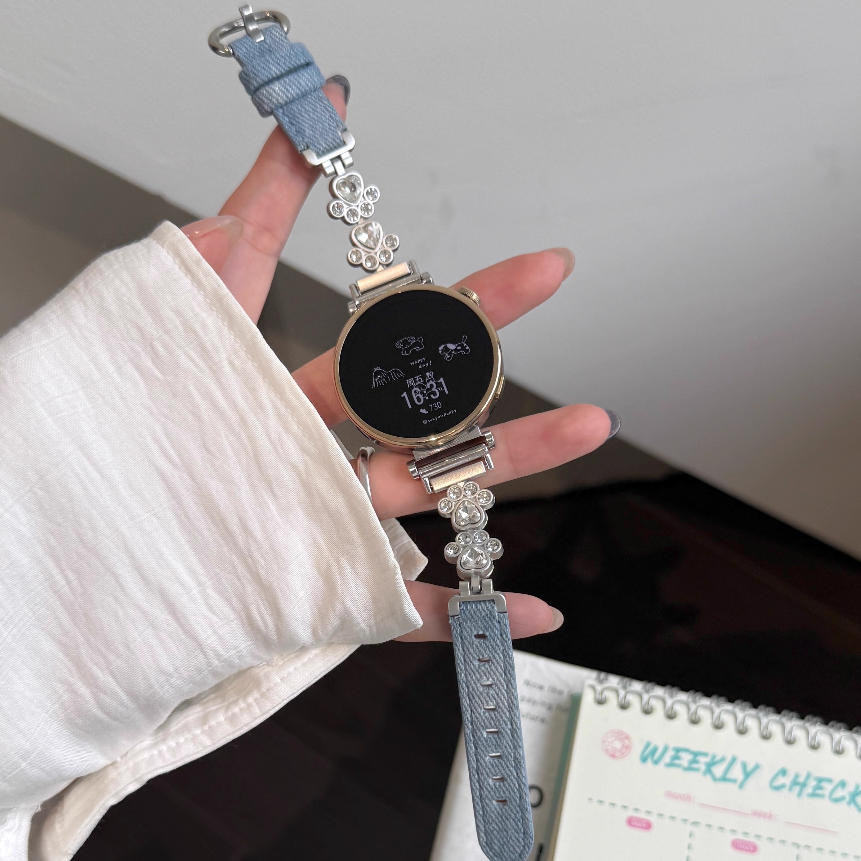 适用小米watchs4/41mm表带watch2pro猫爪闪钻拼皮手链S3/S2/s1pro/color女款高级腕带嘿喽RS4Plus/RT真皮表链 - 图1