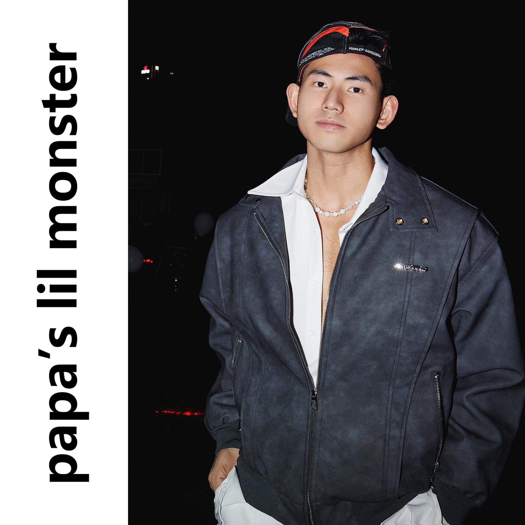 PAPASLILMONSTER美式复古机车皮衣 擦色做旧美拉德系夹克男女同款 - 图1