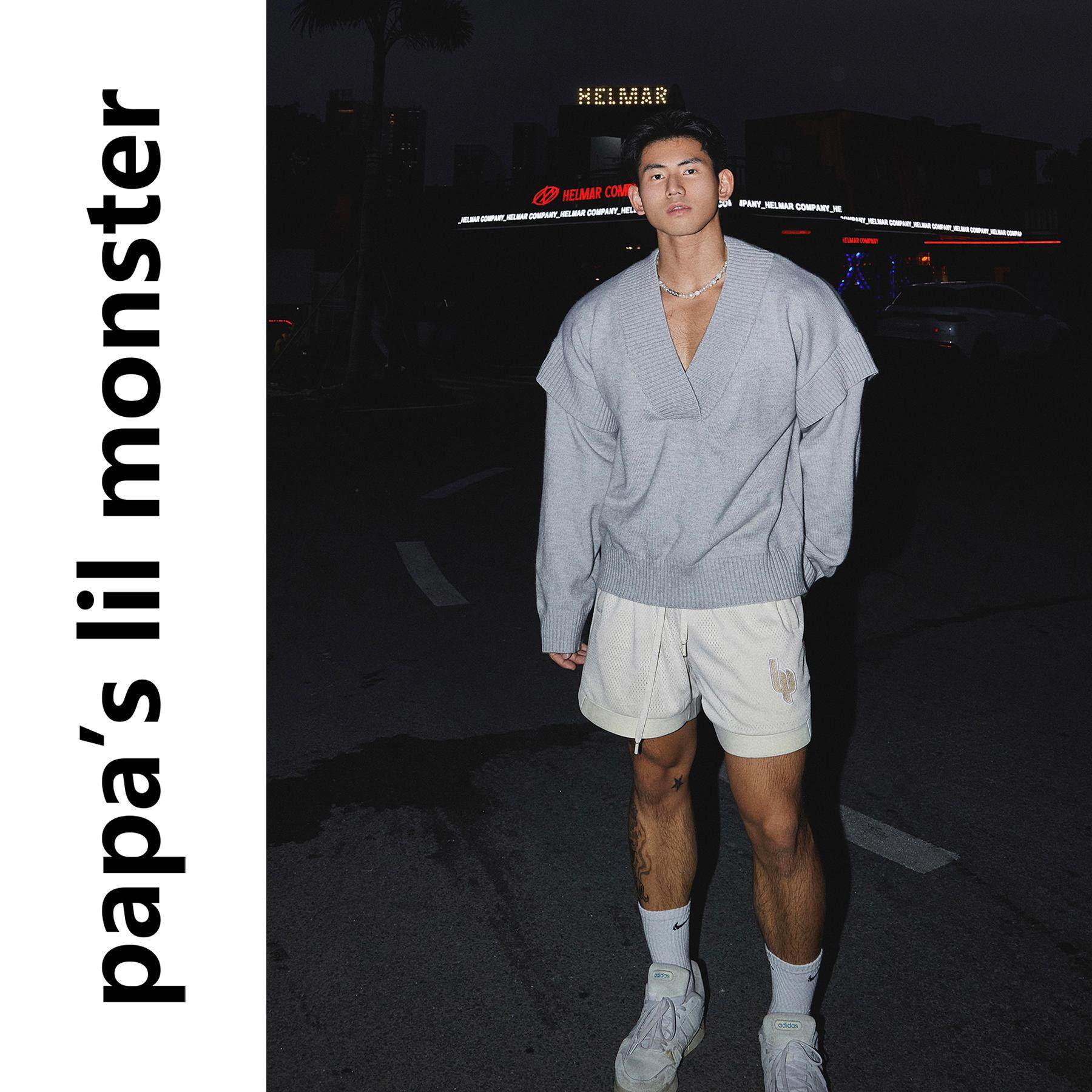 PAPASLILMONSTER【原创】套头深V领针织衫男 秋冬海妖风简约上衣,淘宝优惠券,粉丝福利购,淘宝优惠卷