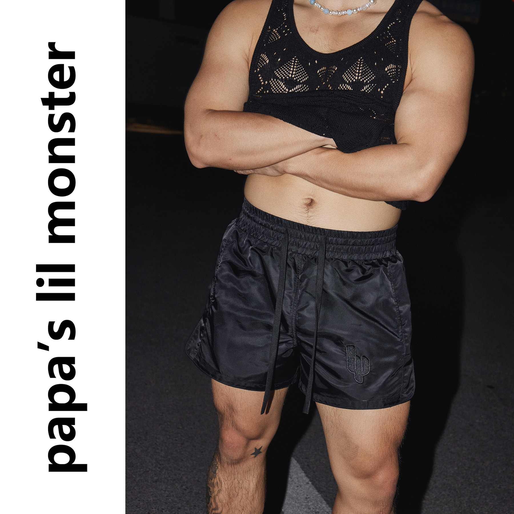 PAPASLILMONSTER【原创】缎面光泽感 美式休闲运动宽松直筒短裤男,淘宝优惠券,粉丝福利购,淘宝优惠卷