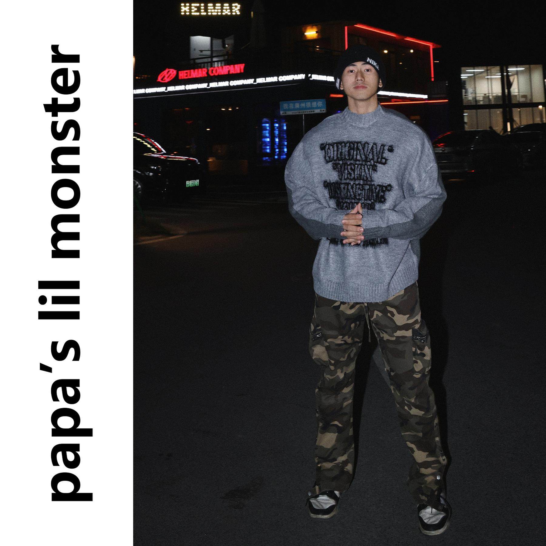 PAPASLILMONSTER美式街头半高领撞色毛衣男字母LOGO提花针织衫女,淘宝优惠券,粉丝福利购,淘宝优惠卷