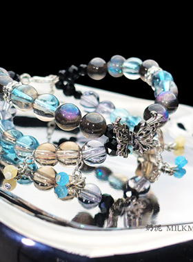 原创设计梵樾双圈蓝黑色琉璃手串