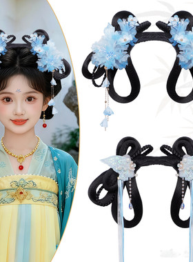 女童汉服发髻假发头饰套装