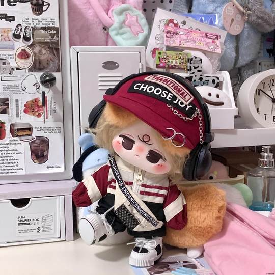 20cm棉花娃娃耳机护目镜耳麦头戴式酷帅二十厘米娃娃玩偶公仔配饰