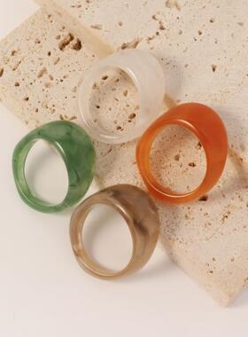 Colored resin ring覆古几何形戒指多彩树脂情侣戒时尚潮流戒指