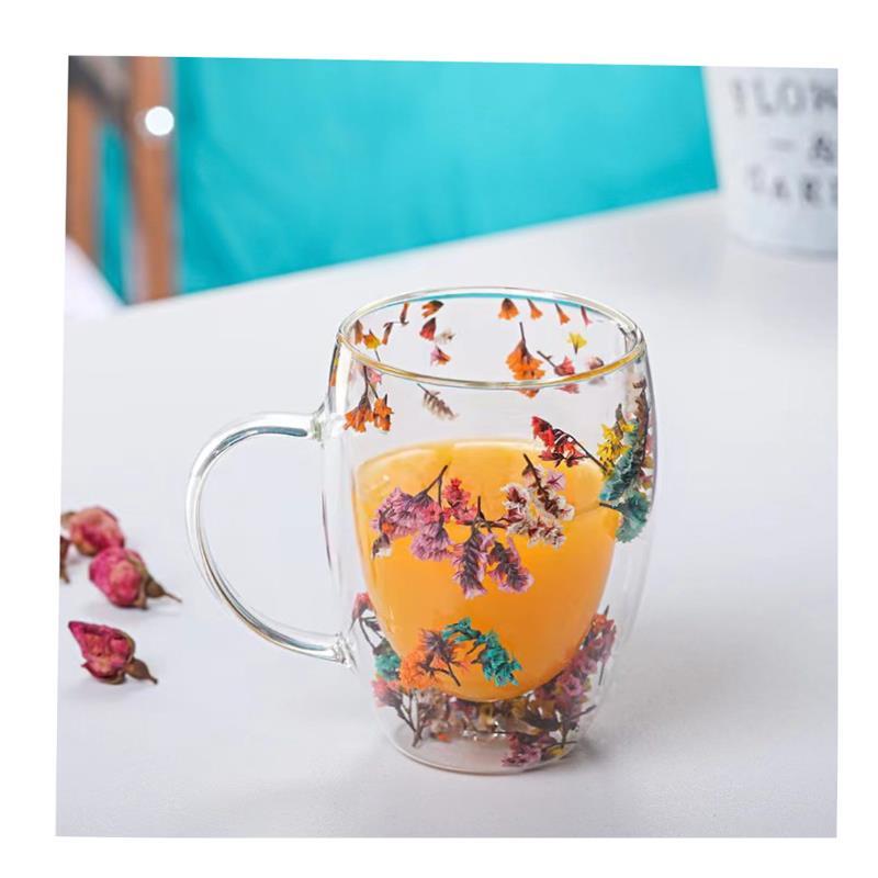 Creative Double Wall Glass Cup Real Flower Conch Flash Fille - 图3
